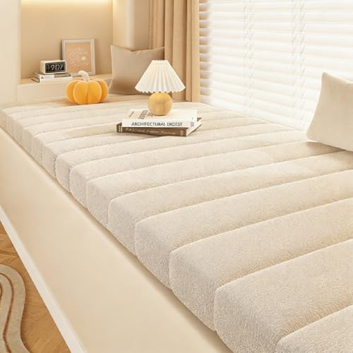 XZQYYY Bankauflage 180x45cm 6cm Dick, Abnehmbares Bankkissen, Milchteefarbe | Rutschfeste Unterseite, Waschbares Sitzkissen Bank, Gartenbank Auflage, für Erkerfenster, Sofa, Innen- und Außenmöbel