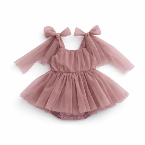 SolyLuby Baby Girl Dress Infant and Toddler Sleeveless Princess Tutu Dress Newborn Tulle Romper Dress with Bow Design for Wedding & Birthday Party & Holiday Photography, 0-24 Months Pink