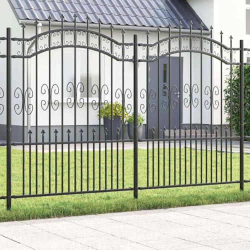 Mokuyary Gartenzaun Kampen Grau 240 x 202,5 cm Pulverbeschichteter Stahl Gartenzaun,Dekorativer Zaun Hundezaun Outdoor Tier Barriere für Blumenbeet Hof Patio