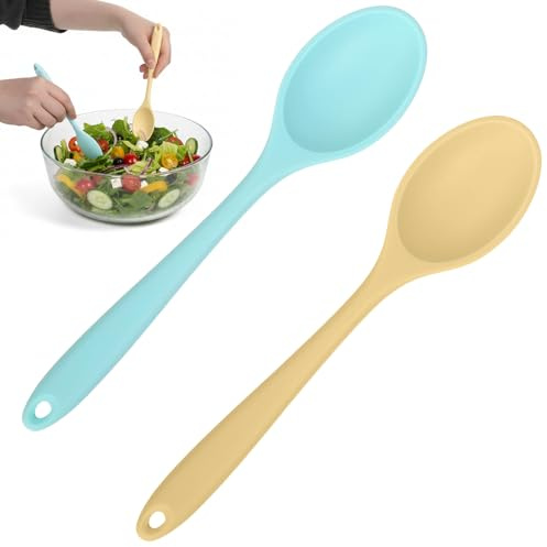 2 PCS Silicone Mixing Spoons, Heat Resistant, 8 Inch Silicone Spoons for Cooking Baking Stirring Tools