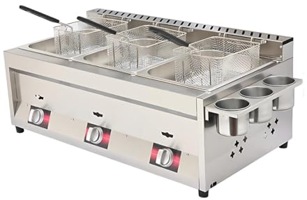 Friteuse à Gaz Professionnelle Friteuse Inox Gaz, Friteuse Gaz Rendement élevé Avec Option Double Bac, Idéale Pour Restaurants Snacks Et Cuisine Intensive(3 tank)
