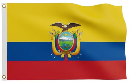 Ecuador Fahne 90x150 cm für die WM 2026 - Premium Flagge mit Wappen & 2 goldenen Metallösen - Wetterfester Fanartikel Gelb-Blau-Rot - 100% Polyester für Mast & Balkon