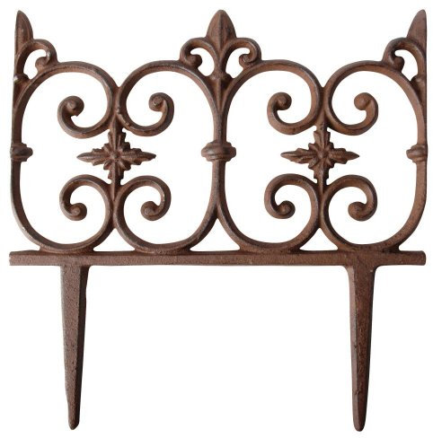 Esschert Design Beetzaun, Zierzaun Motiv Piemont aus rötlichem Gusseisen, ca. 26 cm x 28 cm