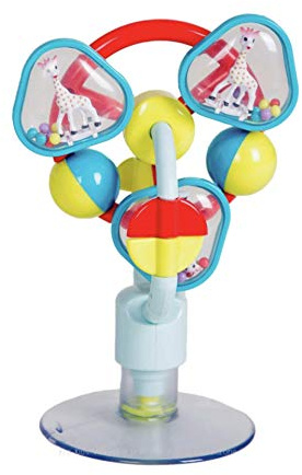 230781 Tischspielzeug mit Saugnapf Sophie la girafe, mehrfarbig | Drehrad mit 2 Kugeln, 4 Flügeln und Rasselgeräusch | kräftige Farben | sensorisches Lernspielzeug für Kinder | Geschenkidee