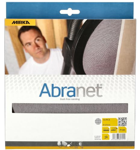Mirka Schleifscheiben Abranet Netz Ø 225 mm Korn P180 10 Stk | Optimale Staubabsaugung für Wand und Decke hohe Schleifleistung langlebig und reißfest ideal für Trockenbauarbeiten