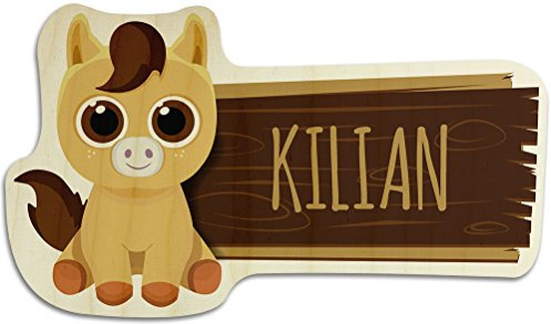 printplanet Türschild aus Holz mit Namen Kilian - Motiv Pferd - Namensschild, Holzschild, Kinderzimmer-Schild