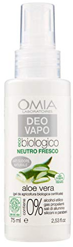 Omia, Deo Vapo Eco Bio mit Aloe Vera, natürliches Antitranspirant, intensives Schwitzen, ohne Aluminiumsalze und Gas, Frische für 24 Stunden, Deodorant für Damen und Herren, 75 ml