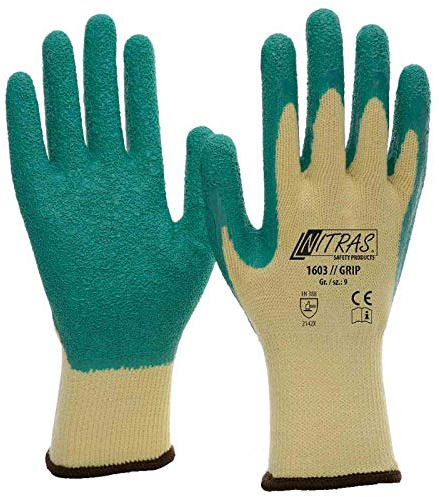 Nitras 1603 GRIP Strickhandschuhe Arbeitshandschuhe mit Latexbeschichtung, Allroundhandschuh VPE 72 Paar, Größe:9 (L)
