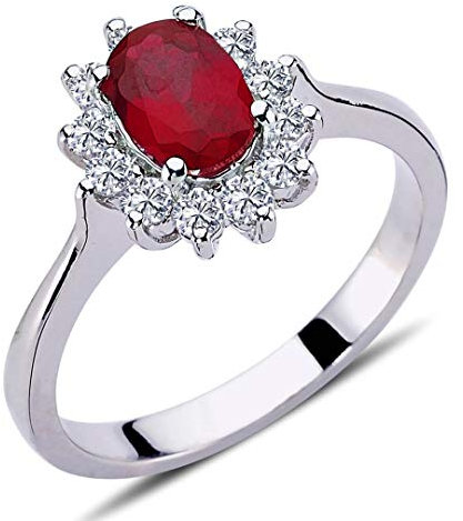Diamant Oval Rubin Entourage Ring ?n 14 Karat Weißgold