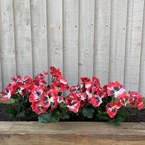Garden 365 Artificial ​Pansy Flowers - Fake Plants for Outdoor ​or​ Indoor Use - Faux Flower Decorations ​with Fade Resistant Colour - POTS NOT INCLUDED (5 Pack - Red)