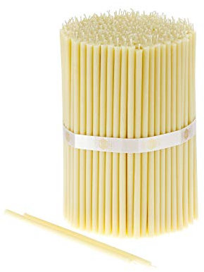 Danilovo 50 Stück Weiß Bienenwachs Kerzen - Orthodoxe Kerzen für Gebet, Rituals, Tischdeko Hochzeit - Ungiftig, Ruß - Tropffrei, Lang, Nachhaltige Produkte, N80, Höhe: 18,5 cm, Ø 6,1 mm