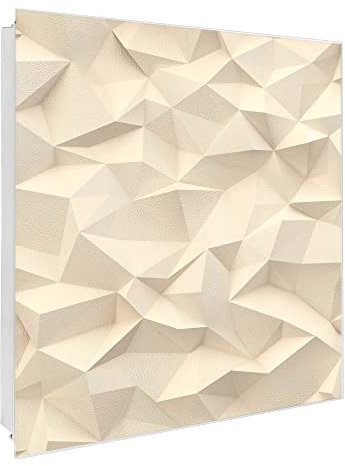banjado Großer Schlüsselkasten Glas - Schlüsselbox 30x30cm mit 50 Haken - Schlüsselkasten modern für Schlüsselaufbewahrung mit beschreibbarer, magnetischer Glastür - Motiv Steinwand 2
