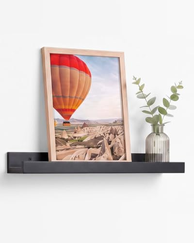Wandregal Schwarz Bilderleiste Holz MDF 40 cm Schweberegal Regal Wand | Bilderrahmen und Deko-Objekte, Fotoleiste, U-förmiges Profil, modernes Design, pflegeleicht, mit Montage-Zubehör