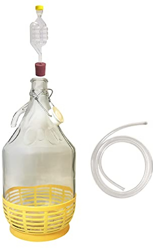 DIAH DO IT AT HOME 5L Glass Demijohn Starter Kit - Complete Set with Airlock, Rubber Bung & Liquid Transfer Syphon - Professional 5 Litre Fermentation Vessel for DIY Wine, Cider & Mead