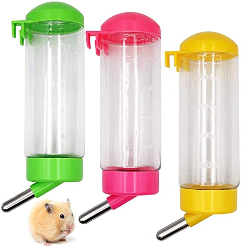 3 Stück Hamster Trinkflasche, Hängende Wasserflasche für Hamster, Kleintier Wasserspender, kein Tropfen Kleintier-Trinkflasche mit großem Fassungsvermögen, für Hamster, Chinchilla (3 Farben)