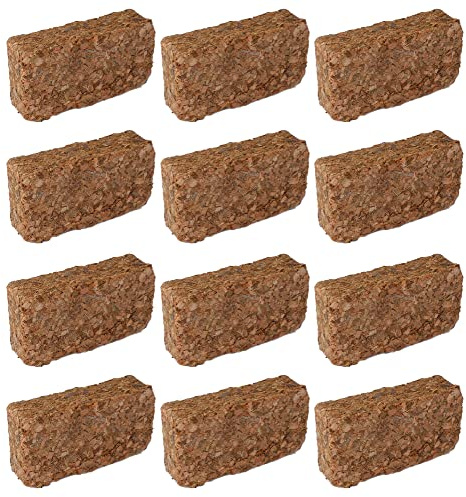 Novatool 12x Kokosziegel grob | gepresste Bio | 60 Liter | Humusziegel | Terrarium-Erde | 650g 20x5,5x10 | Quelltabletten | Kokos Steu und Substrat | Hobby Terraristik Bodengrund Reptilien Terrarien