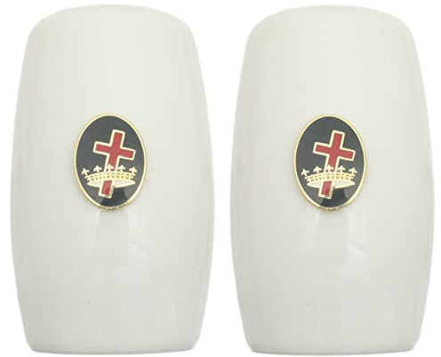 Masonic Oval Cross & Crown China Salt and Pepper Shakers Cruet Set Modern White CSP 255