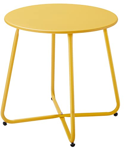 Fokebel Kleiner Beistelltisch Metall, Garten Beistelltisch Rund, Couchtish & Kaffeetisch mit Verstellbarer Tischbeine (Gelb, Ø 45x45H cm)