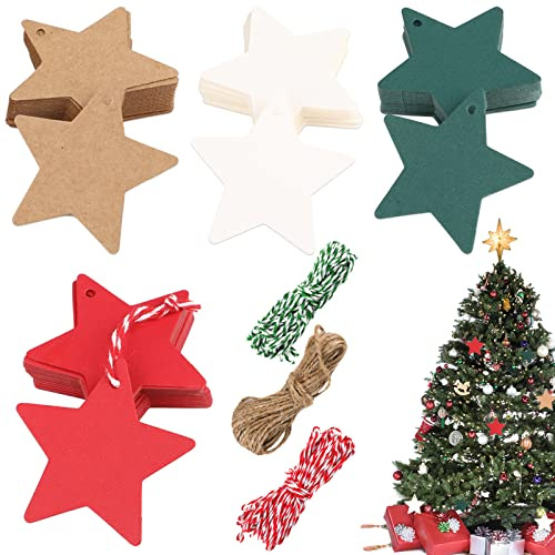 160 Pcs Brown Kraft Paper Star Gift Tags with String - Xmas Present Tags, Christmas Labels & Stickers for Gift Wrapping & DIY Crafts