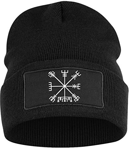 OM3 Beanie Mütze Wikinger Motive| Vegvisir | Strickmütze | Schwarz | Unisex