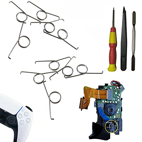 10 Pcs Replacement L2 R2 Metal Trigger Keys Button Springs Compatible with PS5 Playstation Games Controller with Screwdriver, Crowbars, Tweezers, Repair Spare Parts Accessories Kit