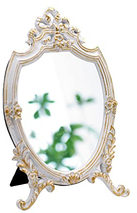 Eaoundm Dekorativer Wandspiegel aus Kunstharz, Make-up-Spiegel, Tischspiegel, für Schlafzimmer, Wohnzimmer, Kommode, Dekoration, 20,8 x 33 cm (B x L), weiß