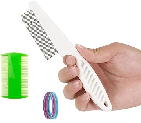 Anti pidocchi - Pettine anti pidocchi, pettine anti pulci per gatti e cani, set di 2 – elastico per capelli anti-pidocchi agli oli essenziali x 4 inclusi