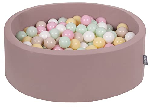KiddyMoon Rund Bällebad Bällepool 90X30cm/200 Bälle ∅ 7Cm Ballgruben Für Babys Spielbad Kleinkinder, Erikafarben: Pastellbeige/Pastellgelb/Weiß/Minze/Puderrosa