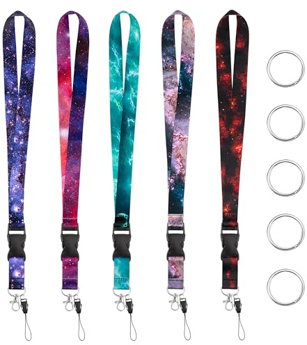Cordón para el Cuello 5 Piezas Llavero Cuello Cuerda Neck con Llavero Giratorio, llaveros Neck Lanyard Strap para key, USB, Tarjeta de Estudiante, Tarjetas de Identificación, Teléfono Móvil
