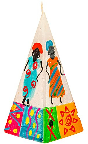 Kapula Südafrikanische Pyramiden-Kerze, Fair Trade, handbemalt, mattiert, afrikanisches Design, 5 x 11 cm