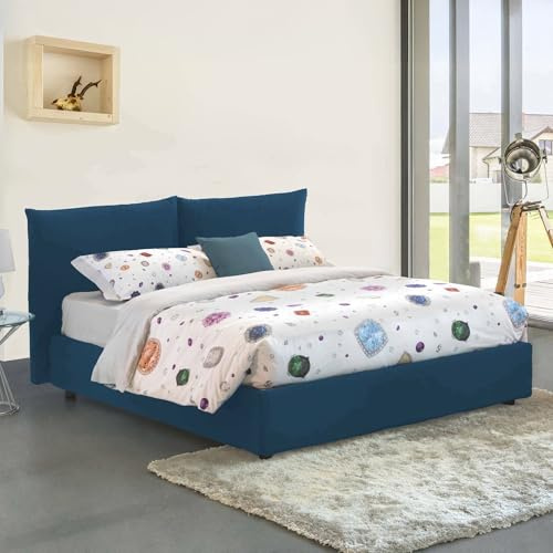 Talamo Italia - Cristel-Doppelbett, Bettkasten mit Stoffbezug, 100% Made in Italy, Öffnung vorne, inklusive Matratze 160 x 190 cm, Blau