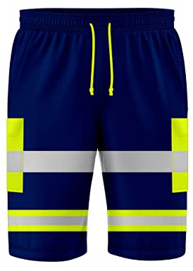 NOROZE Hi Viz säkerhetsarbete 3/4 shorts med grå hög synlighet reflekterande fluorescerande tejp Hi Vis tvåfärgad strid sidoficka underdel joggingbyxor last arbetskläder S-2XL, Stil 3: Neongrön/marinblå, L