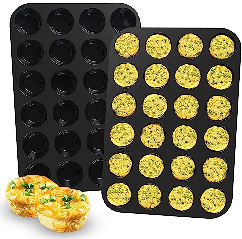 Inn Diary Silicone Muffin Pan for Baking 24 Cups Non-Stick Mini Cupcake Pan,BPA Free Silicone Baking Mold for Muffin Cupcake Egg Bite Maker 2 Pack,Black