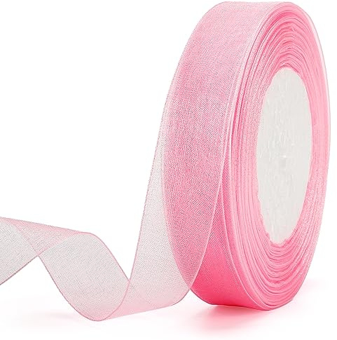 jijAcraft 20mm Transparent Organzaband Rosa: Chiffonband für Geschenk 45m Schmal Tüllband für Schleife Transparent Geschenkband für Blumen Basteln, Weihnachtsbaum