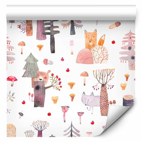 murando PREMIUM Vlies Tapete Deko Panel Fototapete Kinderzimmer Wanddeko 10 m Tapetenrolle Mustertapete Wandtapete modern design Dekoration - wilde Tiere Wald Bäume e-B-10008-j-a