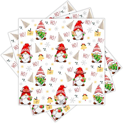 christmas gnomes napkins paper party napkins 50pcs soft 3-ply serviettes 13x 13 xmas gnomes dinner napkins Xmas dinnerware party cocktail napkins,beverage napkins for christmas gnomes party