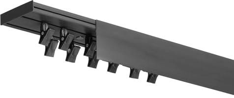RENA Vorhangschiene 2-läufig Gardinenschiene aus Kunststoff Vorhang-Deckenschiene mit Abdeckung und Klammern Gardinenleiste Gardinenstange Gardinen Vorhänge für Deckenmontage Schwarz 150cm