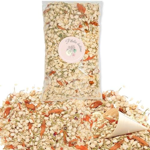 Confettis de Mariage Orange Blanc Fleurs séchées Naturelles - 1 litre | Lys Jasmin, Décoration Bohème Champêtre, Petales a Jeter Mariage - France