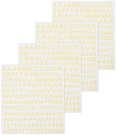 sourcing map 4 Blätter Nummern Buchstaben Aufkleber, 7mm Stereo Selbstklebende Buchstaben Zahlen Kit für Postfach,Schilder,Adressnummer,DIY Scrapbooking, Gold (185 Stück/Blätter)