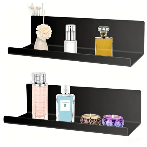 Collazoey 2pcs Wandregal Ohne Bohren,Regal Wand Acryl, bietet Platz für Bücher und Fotos, Heimdekorations-Wandregal, geeignet für Küche, Badezimmer, Büro, Wohnzimmer,Schwarz