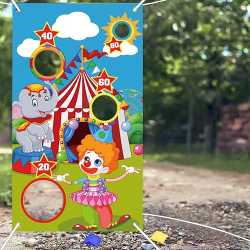 XZEIT Zirkus-Clown Deko-Banner mit 3 Stoffbeuteln - Großformatige Party-Dekoration für Erwachsene (76x135 cm) - Für Karneval, Feste & Events