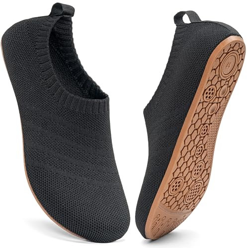 Sosenfer Herren Hausschuhe Damen Barfuss Schuhe Damen Rutschfest Slip on Flache Barfusshausschuh Home Kuschelige Pantoffel Geschlossen Unisex-OxfordBlack-44