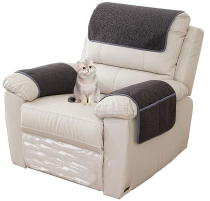 Sesselschoner Fleece-Stoff Sesselauflage Relax mit Armlehnen und Taschen, Sofa Bezug,Sessel Überwurf Warm und Weich Anti-Rutsch Waschbar Armkappen Für 1 2 3 Sitzer (Dunkelgrau,1 Sitzer | 3 STK)