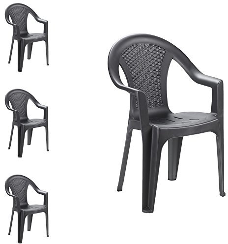 INDA-Exclusiv Stapelstuhl Gartenstuhl Gartenstuhl Bistrostuhl Gartensessel stapelbar Rattan-Optik Balkonmöbel Gartenmöbel Anthrazit, Farben:Anthrazit, Mengen:4 Stück