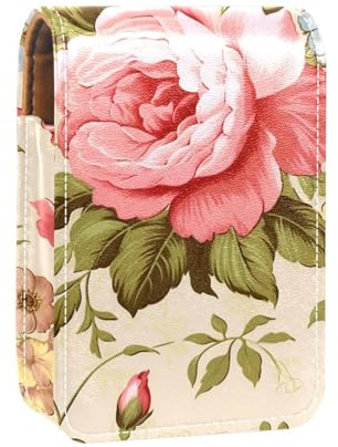 Lipstick Case,Portable Makeup Bag Cosmetic Pouch,Lipstick Holder Makeup Organizer,Vintage Flowers Leaves Pink Plant