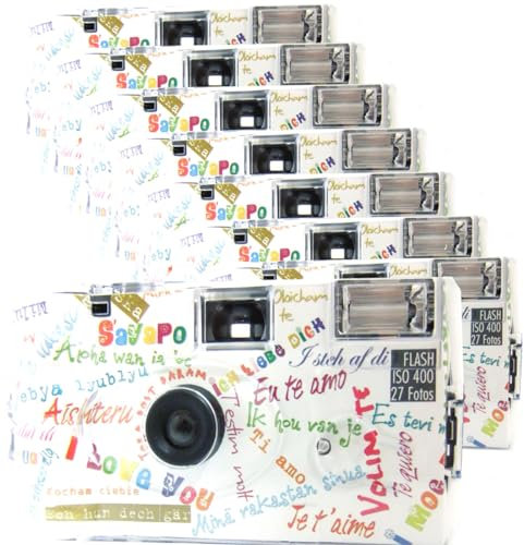 Lot de 8 appareils photo jetables 1A PHOTO PORST Edition I Mog Di en blanc, multicolore, avec flash, piles et film (lot de 8, 27 prises chacune)