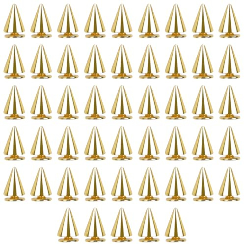 PYAIOVR 50 Stück Ziernieten Set Punk Nieten Gold Metall Killernieten Rostfrei Ziernieten Schraubnieten Spitz 7 * 10mm
