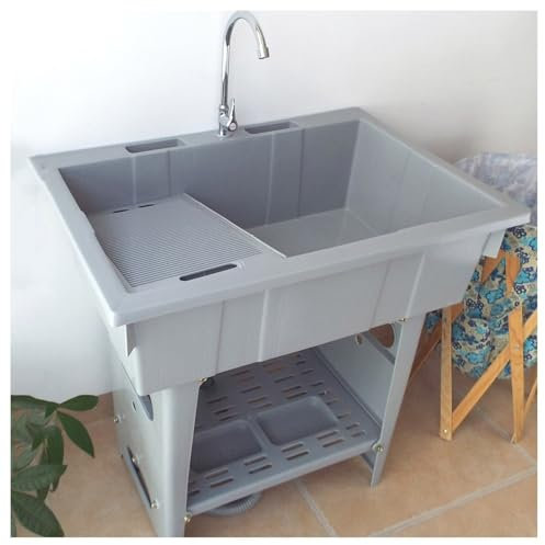 Freestanding Plastic Laundry Sink With Washboard,Utility Sink Laundry Tub For Washing Room,portable Sink Hand Wash Station,outdoor Sink With Hose Hook Up,outdoor Sinks For Backyard,garden(Grey)