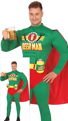 FIESTAS GUIRCA Biermann-Kostüm - lustiges Bier-Superheldenkostüm für Herren mit Bierhaltern, Junggesellenabschiedskostüm für Herren