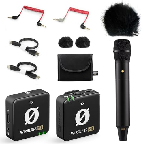 Rode Système de microphone numérique sans fil ME + microphone à main Interview PRO + protection contre le vent Keepdrum en fourrure Noir